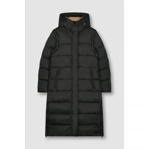 LONG HOODED PADDED COAT BLACK