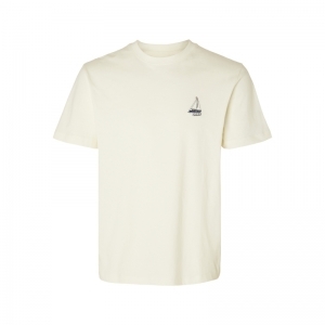 SLHGARLAND EMB SS O-NECK TEE 178372 Egret